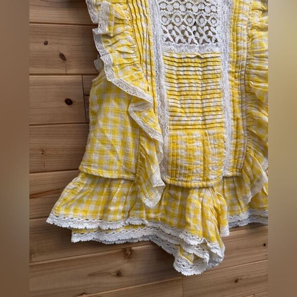 Free People Size 2/XS Yellow Gingham Lace Blouse Shorts Tessa Set - Picture 6 of 11